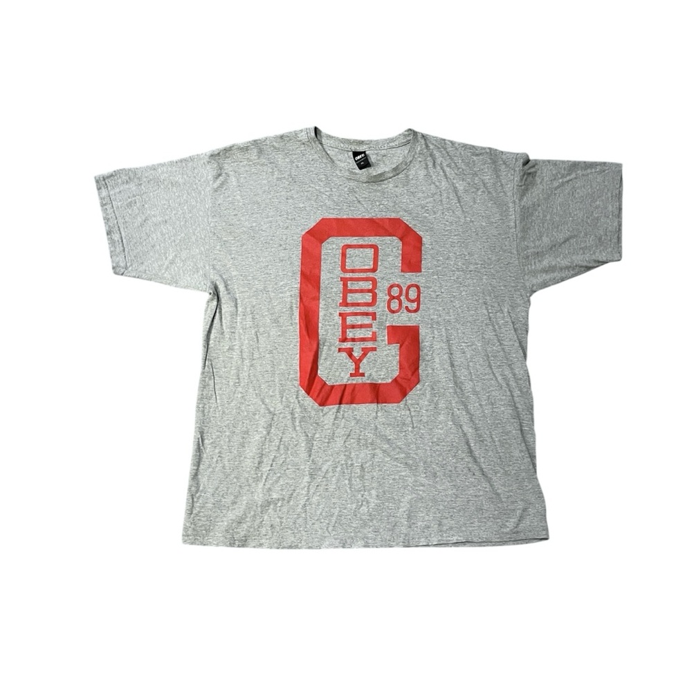 Obey Men's Gray T-Shirt with Red Graphic